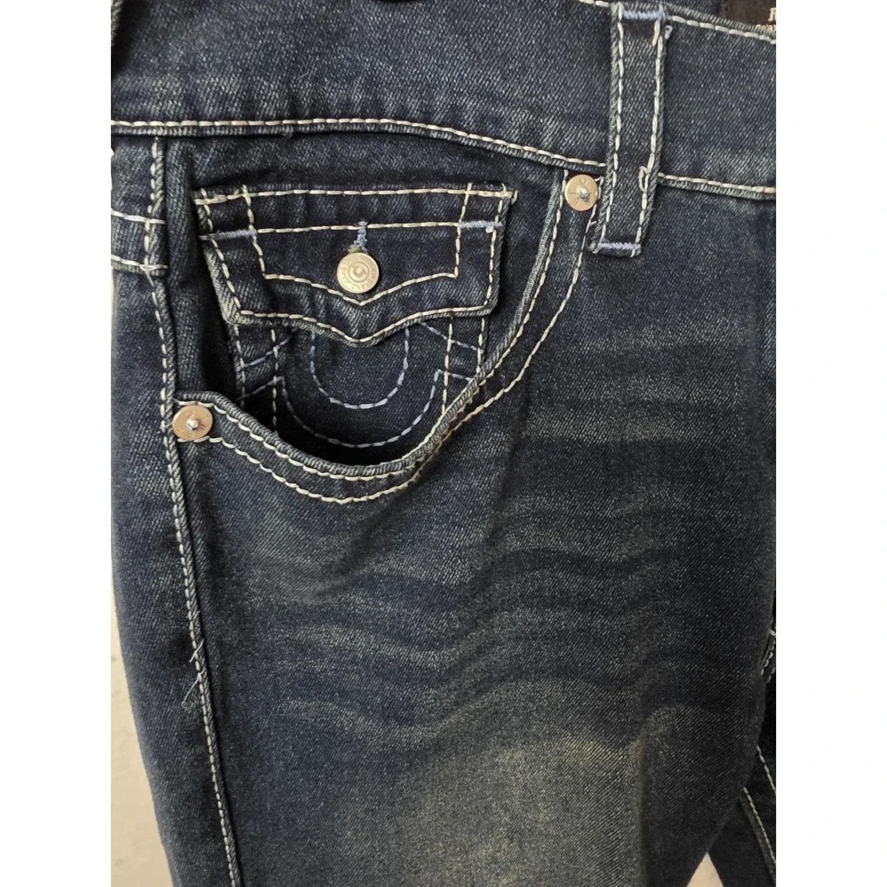 Men's True Religion Rocco Big T Flap Relaxed Skinny Jeans 33x32 700677 Dark Wash